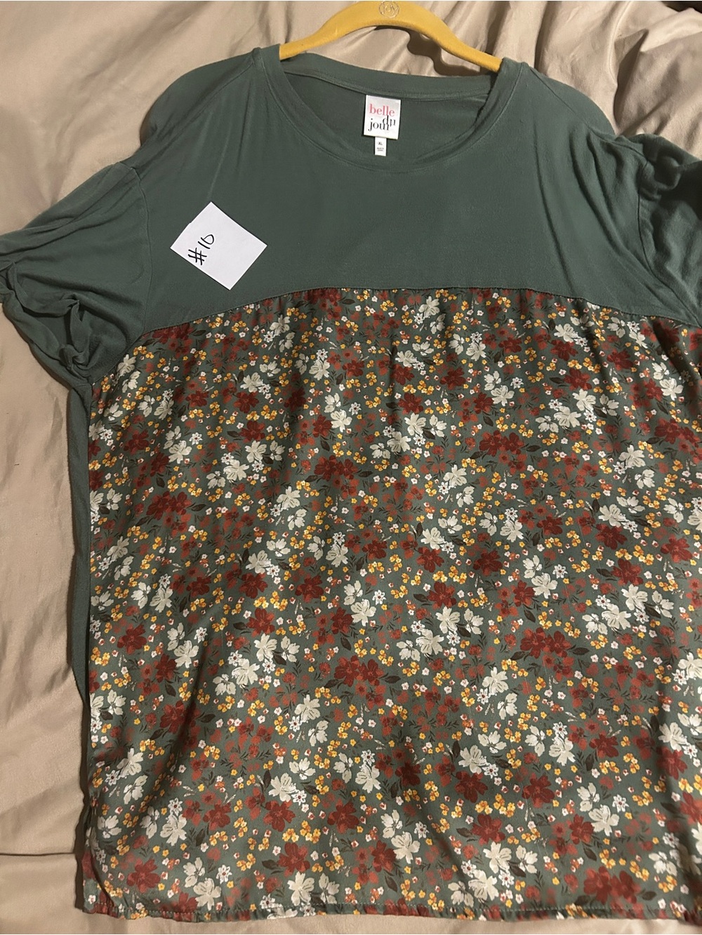 Belle Du Jour Olive Panel Floral Top with Rust Accents